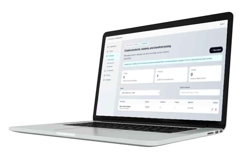 Storefront dashboard running on Prado Commerce